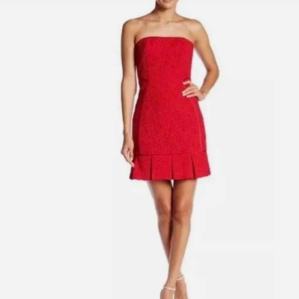 NWT Aidan Mattox Strapless Pleated Lace Red Dress Size 8